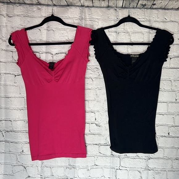 ⭐️ Guess pink or black off the shoulder Bardot fit body con tunic top women OS